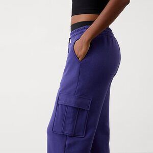 Athleta Forever Fleece Mid Rise Cargo Pant, Purple / Marine Blue Cargo Joggers